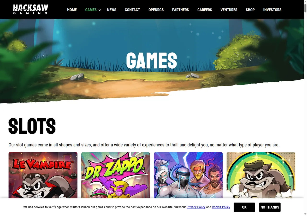 Die Spieleübersicht des Studios Hacksaw Gaming.